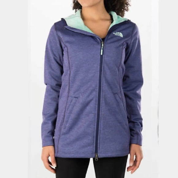 The North Face size Large Raschel Purple Aqua Hoodie Jacket Fleece Lined Winter - Picture 1 of 6